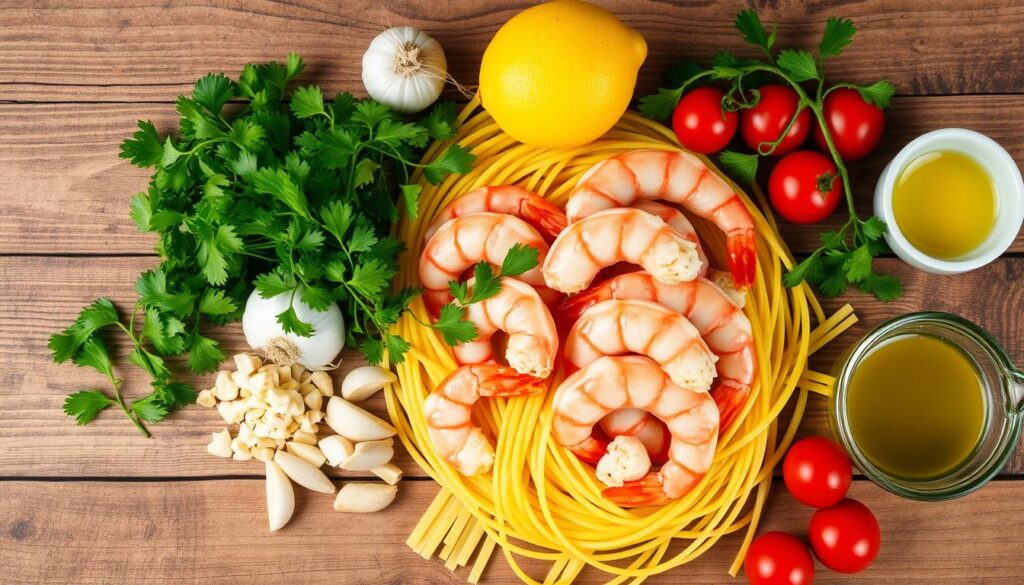 Makaronai su krevetėmis ingredientai