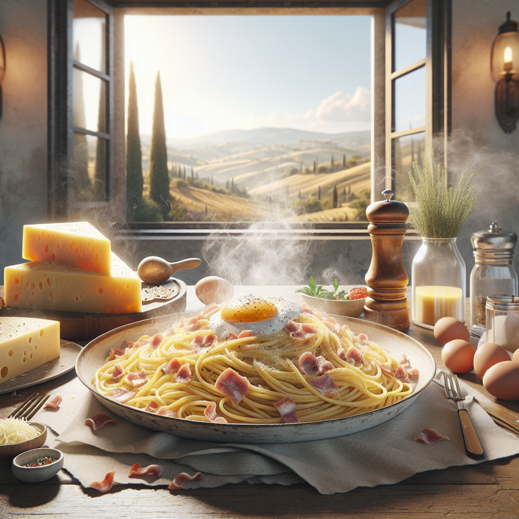 Spaghetti alla carbonara receptas su sūriu ir pancetta