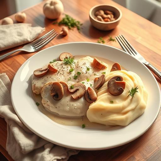 Vištienos filė su pievagrybiais grietinėlės padaže receptas
