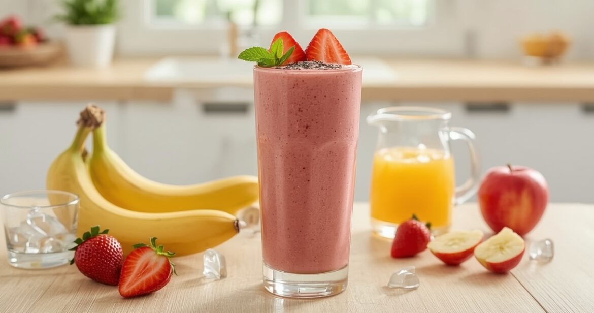 Bananų ir braškių vaisinio kokteilio receptas