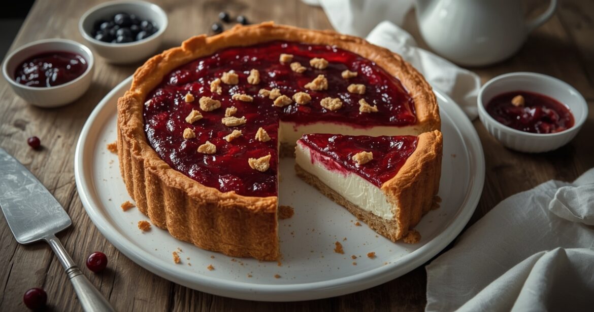 Varškės pyrago su uogiene receptas šeimos desertui