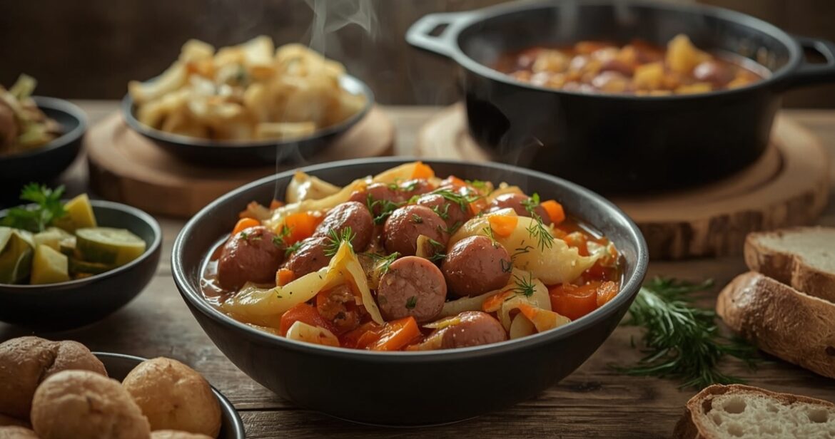 Troškintų kopūstų ir dešrelių receptas jaukiems pietums