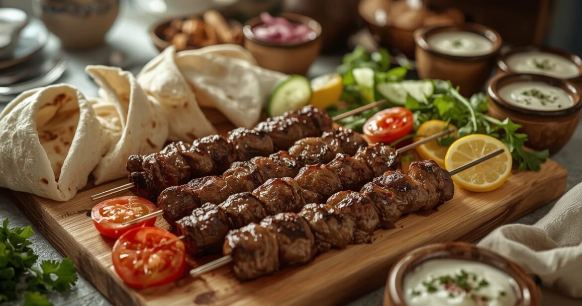 Turkiško kebabo receptas su marinuota mėsa ant iešmelių