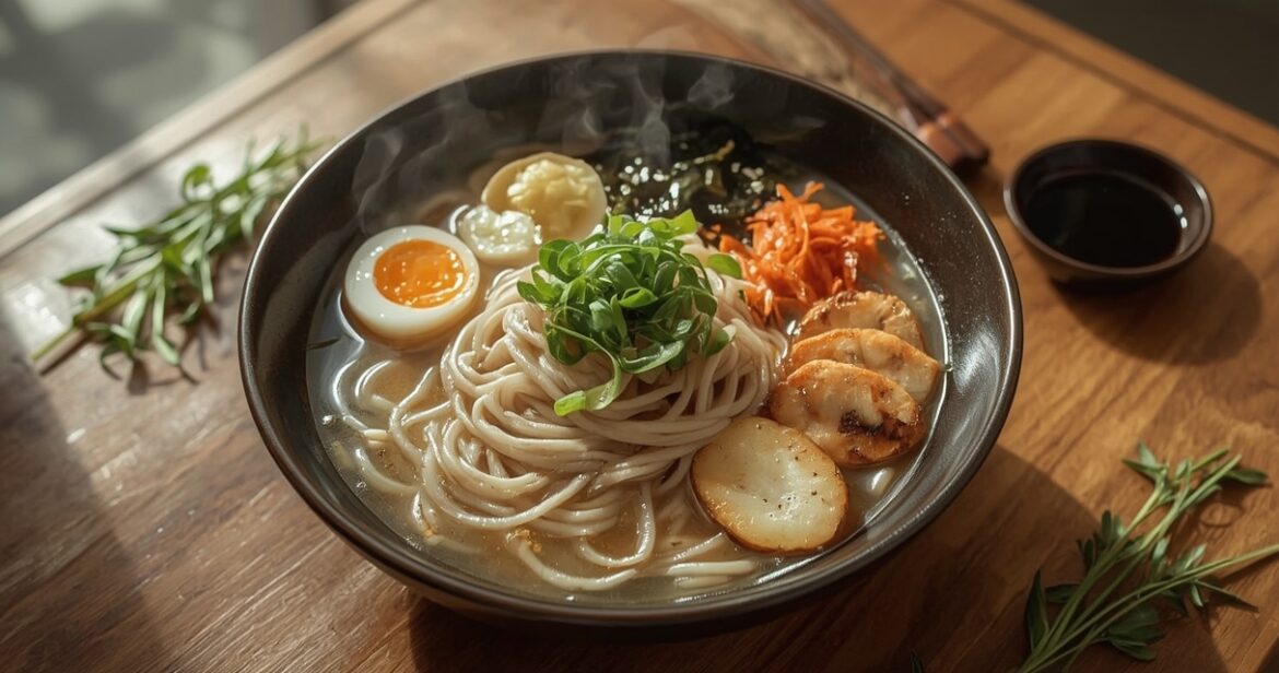 Udon makaronų receptas su šiltu sultiniu ir daržovėmis