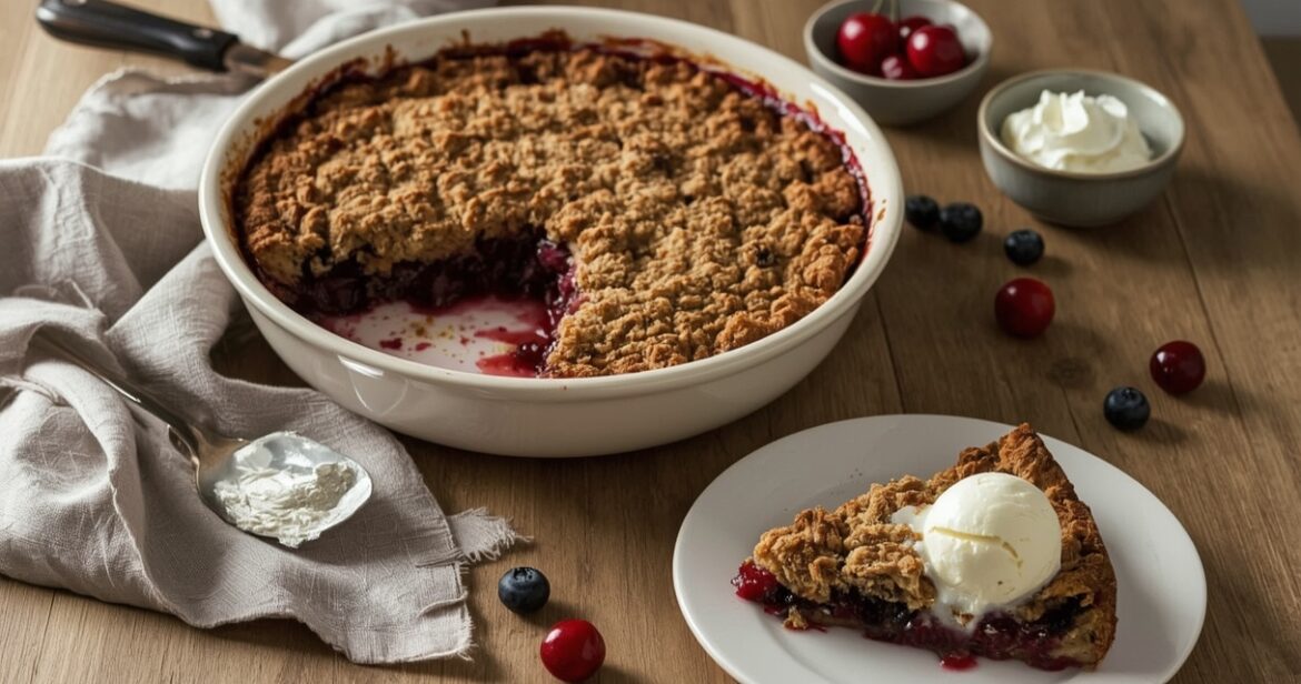 Trupininio pyrago receptas su vaisiais ir sviesto trupiniais