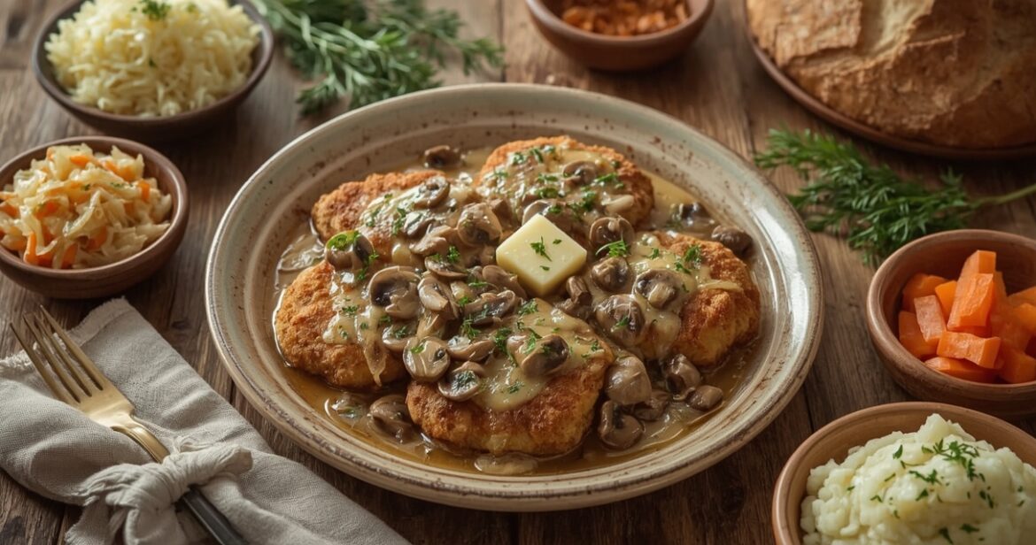 Čičinsko kiaulienos kepsnių receptas su grybų padažu ir sūriu