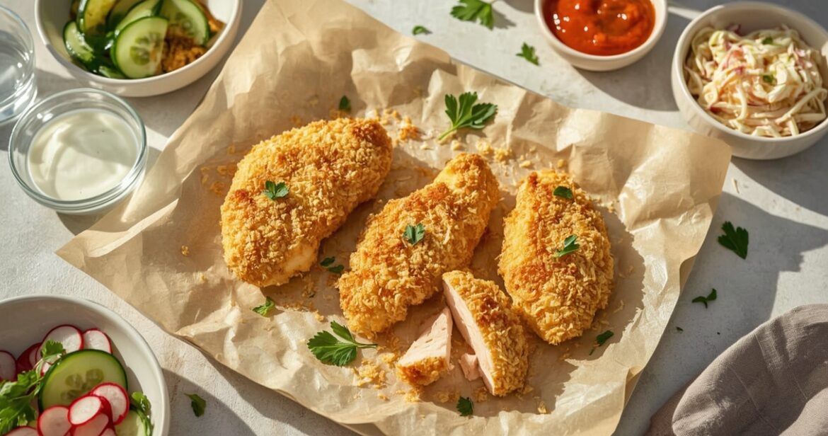 Traškios vištienos receptas orkaitėje su džiūvėsėliais ir sūriu