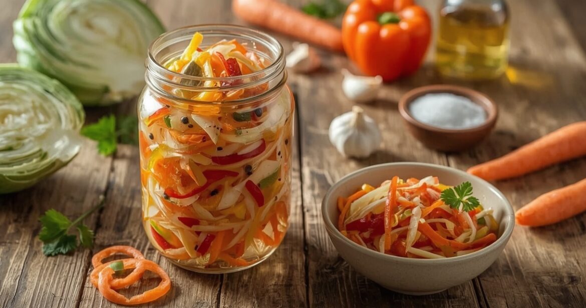 Traškių kopūstų ir paprikų mišrainės žiemai receptas