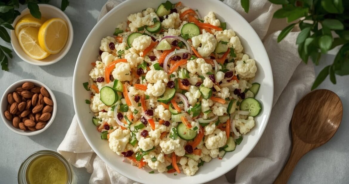 Traškių žiedinių kopūstų salotų receptas su agurkais ir morkomis