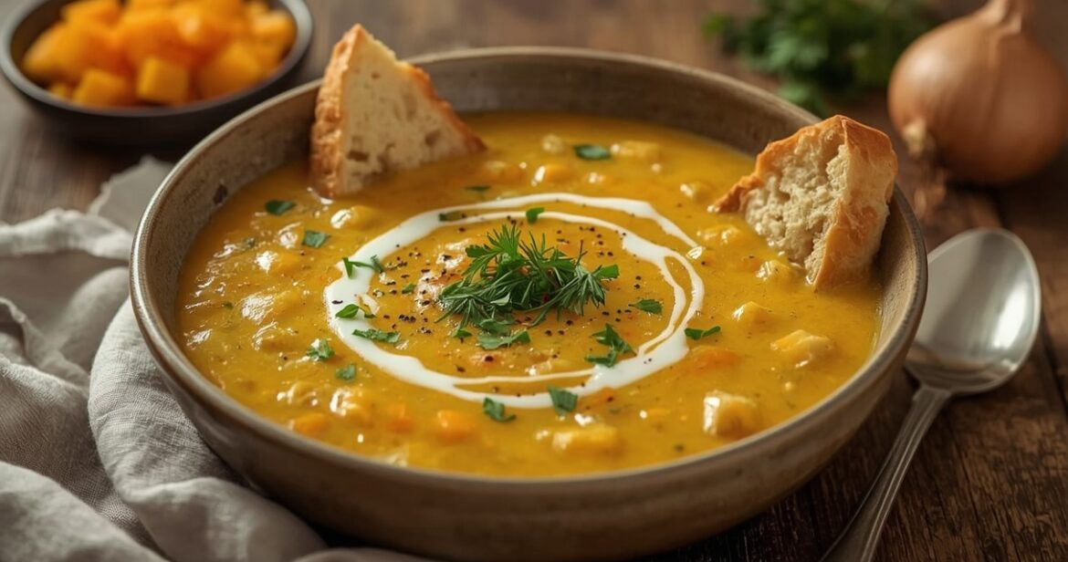 Trintos moliūgų sriubos su vištiena receptas