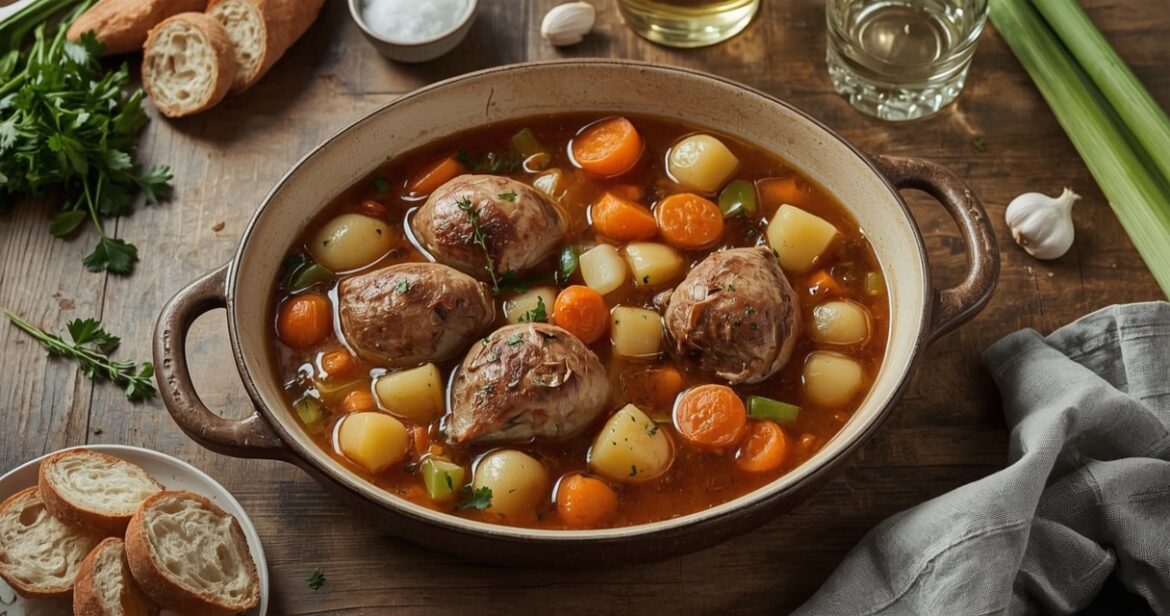 Triūšienos troškinio receptas su daržovėmis ir baltu vynu