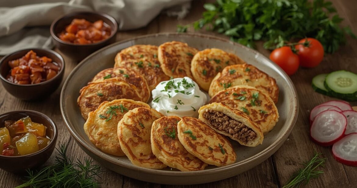 Žemaičių blynų receptas su bulvėmis ir mėsos įdaru