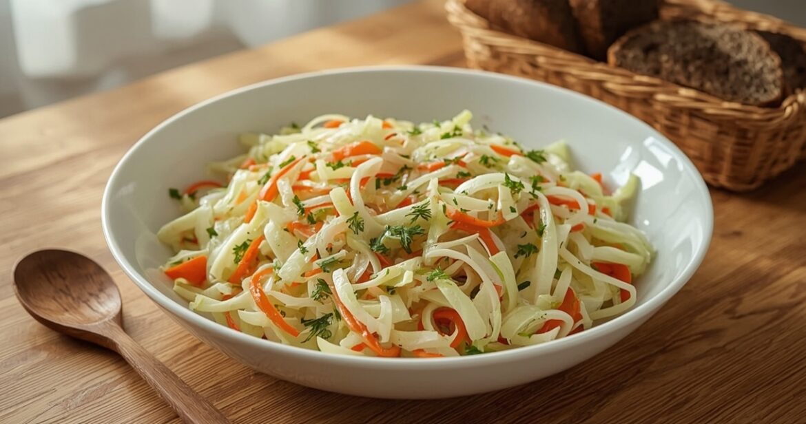 Tarybinių kopūstų salotų receptas su morkomis ir svogūnu