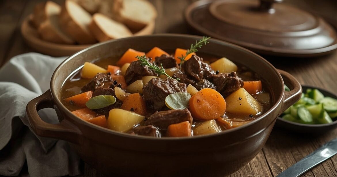 Troškintos jautienos receptas su daržovėmis ir kvapniomis žolelėmis