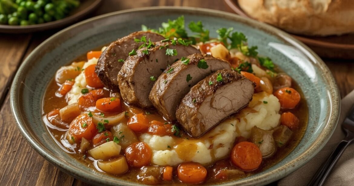 Troškintos kiaulienos nugarinės receptas aromatingame daržovių padaže