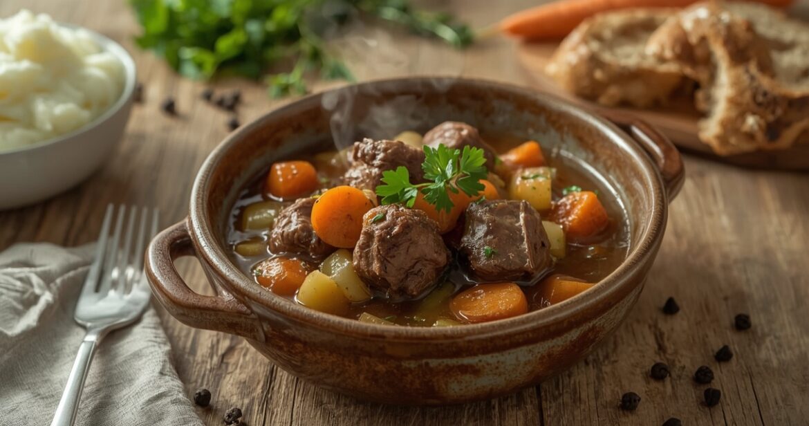 Troškintos veršienos receptas su daržovėmis ir sultiniu