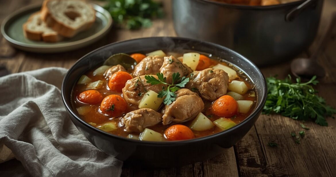 Troškintos vištienos receptas su daržovėmis ir naminiu padažu