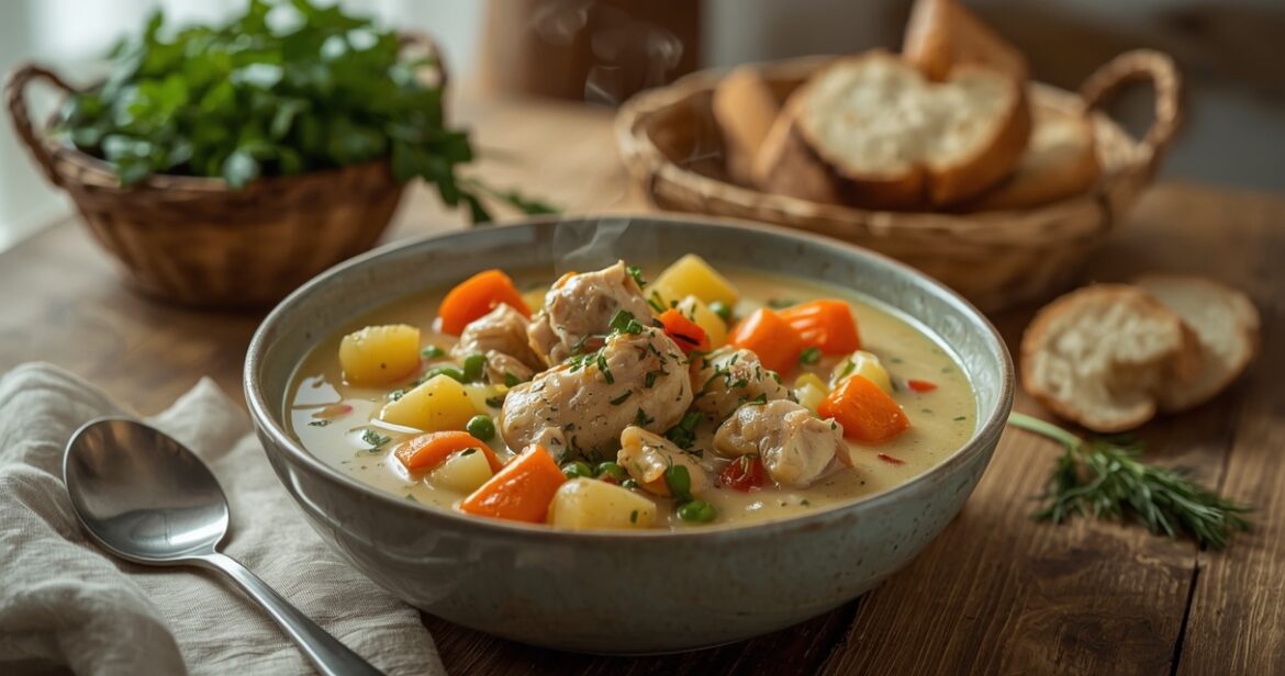 Troškintos vištienos su daržovėmis ir grietinėle receptas