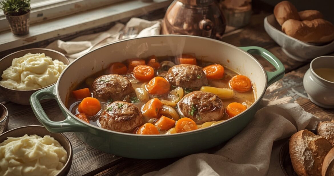 Troškintų kotletų receptas orkaitėje su daržovėmis ir grietine