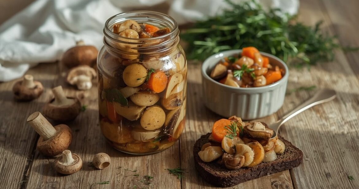 Troškintų miško grybų receptas žiemai su daržovėmis