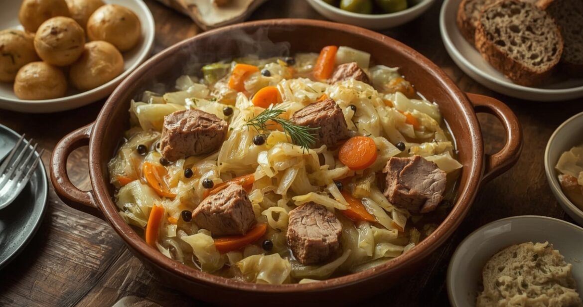 Troškintų raugintų kopūstų su mėsa receptas šeimos stalui