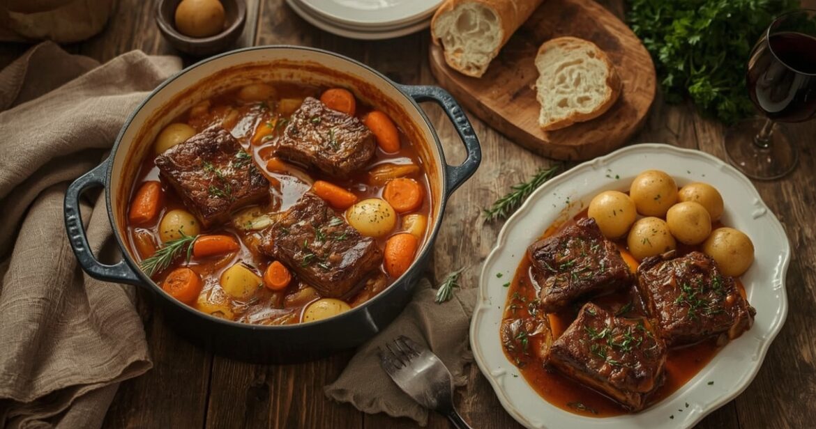 Troškintų šonkaulių receptas su daržovėmis ir aromatingu padažu
