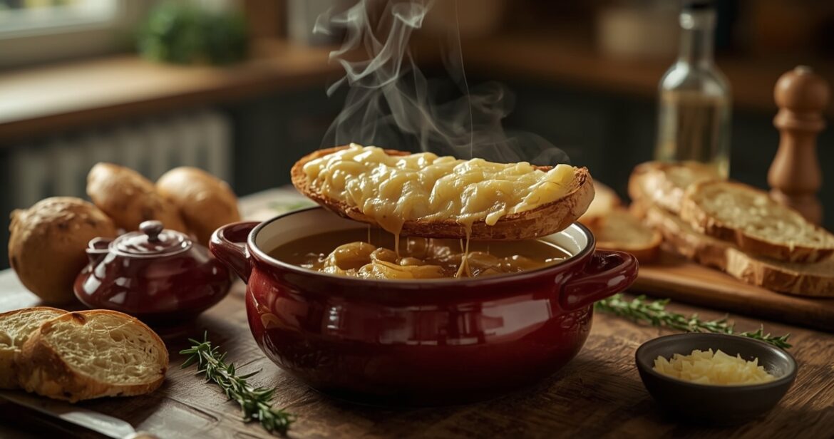 Klasikinės svogūnų sriubos receptas su sultiniu ir sūriu