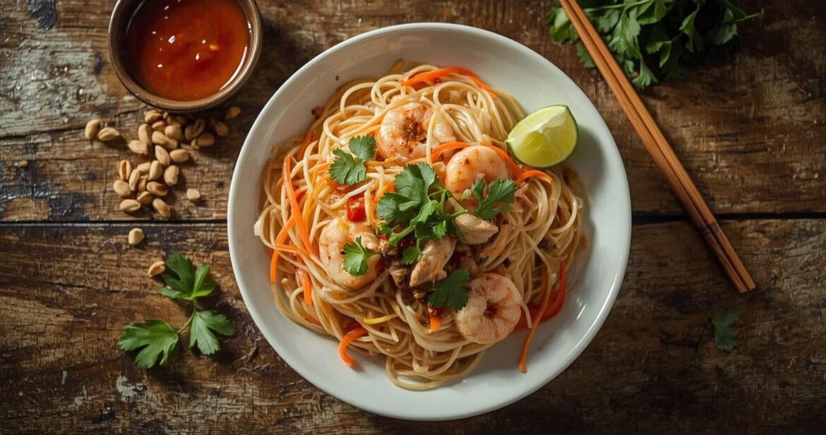 Tailandietiškų ryžių makaronų pad thai receptas su vištiena arba tofu