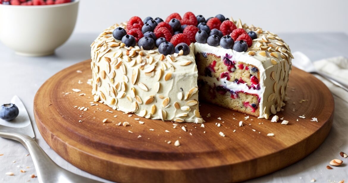 Sveiko avižinių miltų pyrago receptas su bananais ir uogomis