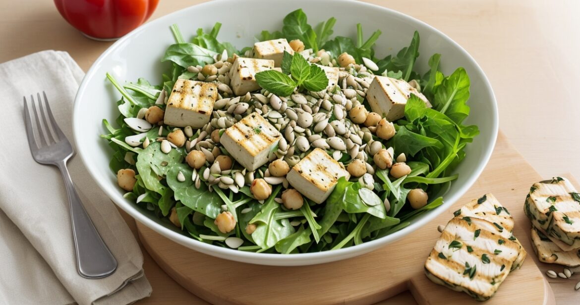 Sveikų daržovių ir baltymų salotų receptas namuose