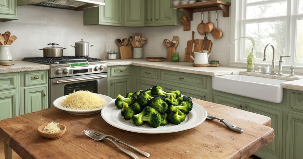 Svieste keptų brokolių receptas su česnaku ir sūriu